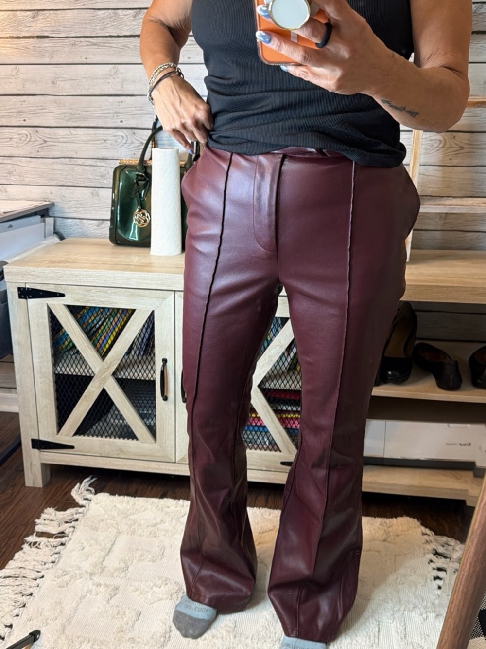 7 For All Mankind Burgundy Faux Leather Leggings - Picture 8 of 9